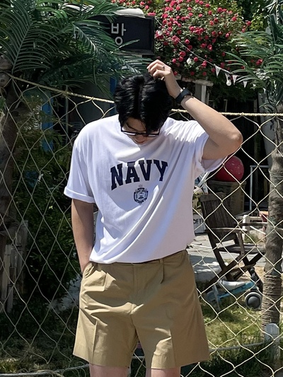 navy over-T 빅사이즈 프린팅 반팔 티셔츠 2color