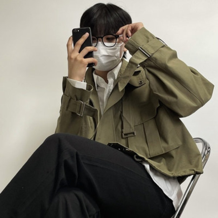 [카키 당일출고] 트렌치 남자 숏 가을 남성 미니멀 크롭 맥 코트 야상 자켓 (3color)