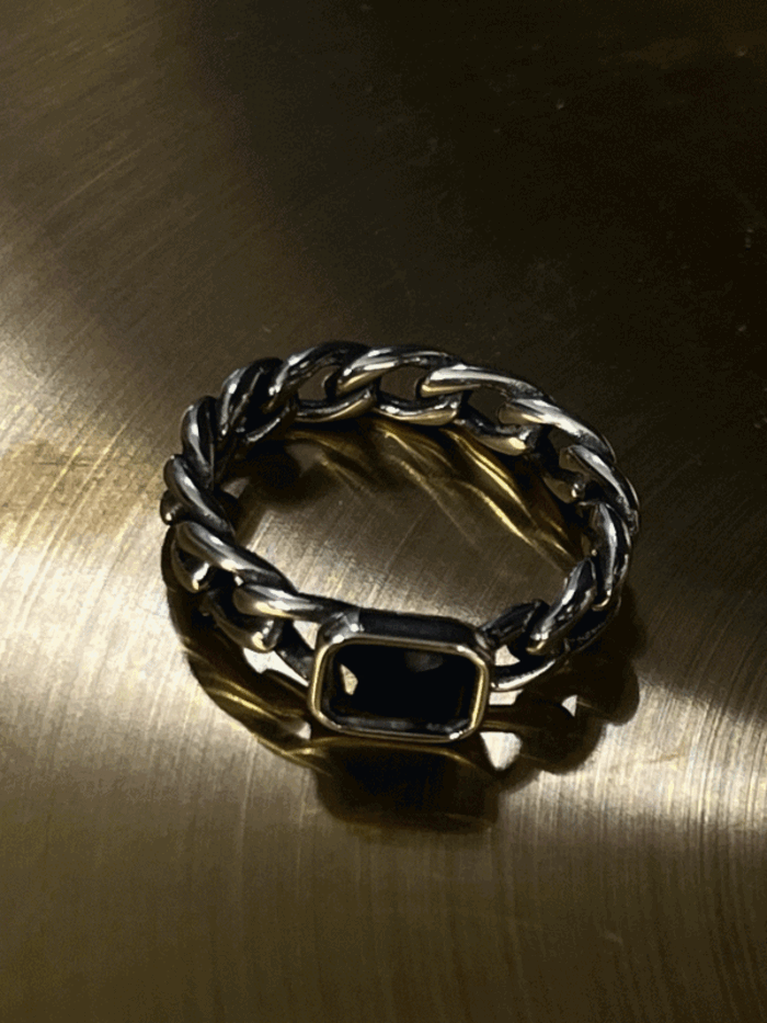black gemstone chain ring (surgical steel)